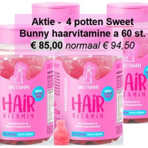 Aktie 4 potten Sweet Bunny Haarvitamines vegan & suikervrij 60 st. per pot
